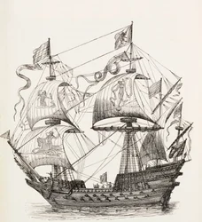 Navire de guerre du 16ème siècle, vers 1880